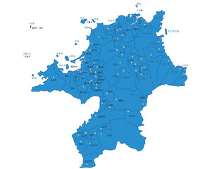 福岡県　地図　ブルー　斑点　イラスト