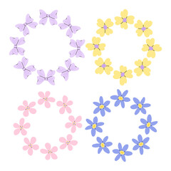 Set round spring floral borders for design and decoration. Cute flower frames. For invitations, packaging, spring or summer cards.