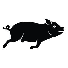 Vector flat black silhouette of a pig isolated  Adobe Illustrator Artwork