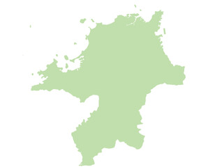 福岡県　地図　黄緑　イラスト