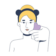 Blonde woman massaging face with gua sha tool 2D vector illustration. Facial blood circulation. Natural lift. Caucasian white female flat character isolated on white background. Colorful cartoon image