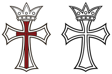 Two crowns adorned with crosses create regal symbols against the transparent background