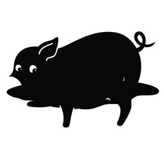 Vector flat black silhouette of a pig isolated  Adobe Illustrator Artwork