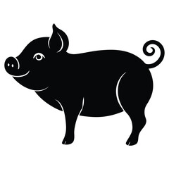 Vector flat black silhouette of a pig isolated  Adobe Illustrator Artwork