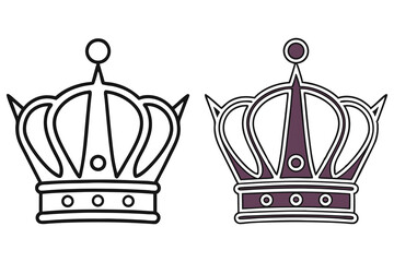 Outlined royal crowns show simple monochrome structure alongside partially filled purple structure with transparent background