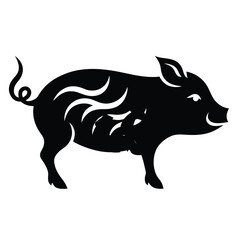 Vector flat black silhouette of a pig isolated  Adobe Illustrator Artwork