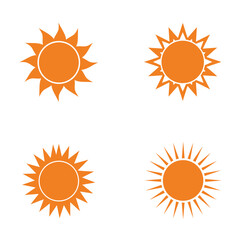 Sun Icon Set: Collection of four diverse sun icons, perfect for summer designs, websites, and apps. Each sun icon features unique ray styles, offering variations for different design aesthetics.