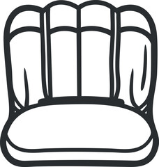 Black and white line drawing of a cushioned armchair with a high, rounded back and padded seat