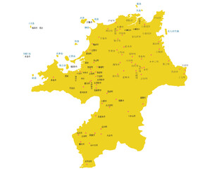 Obraz premium 福岡県 地図 黄色 斑点 イラスト