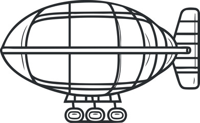 Outline drawing of a vintage airship or zeppelin showing its structure and wheels for aviation and transport © vadymstock