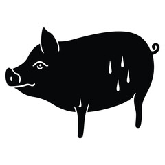 Vector flat black silhouette of a pig isolated  Adobe Illustrator Artwork