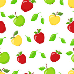 Pattern of red, green, yellow apples. Whole fruit, hand drawn vector illustration.