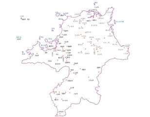 福岡県　地図　白　斑点　イラスト