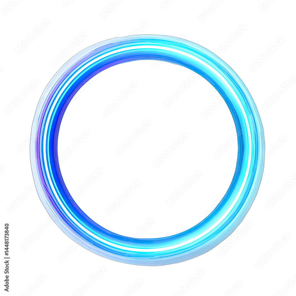 Poster a vibrant. glowing circular light effect created with blue and cyan hues. set against a transparent 