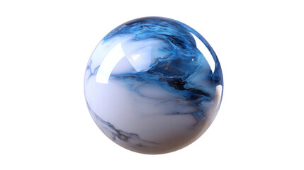 Abstract Sphere: A mesmerizing close-up of a glossy, orb, showcasing intricate swirls of blue and white hues, suggestive of water, sky, or clouds within its crystalline form.