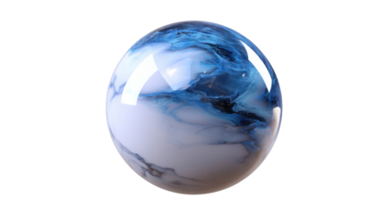 Abstract Sphere: A mesmerizing close-up of a glossy, orb, showcasing intricate swirls of blue and white hues, suggestive of water, sky, or clouds within its crystalline form.