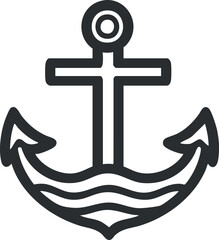 Simple black line icon of an anchor representing nautical and maritime concepts
