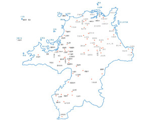 福岡県　地図　白　斑点　イラスト