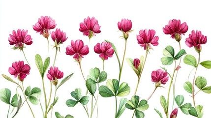 High-resolution set of red clover flowers with detailed petals and foliage, white background