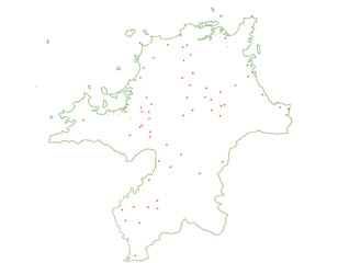 福岡県　地図　白　斑点　イラスト