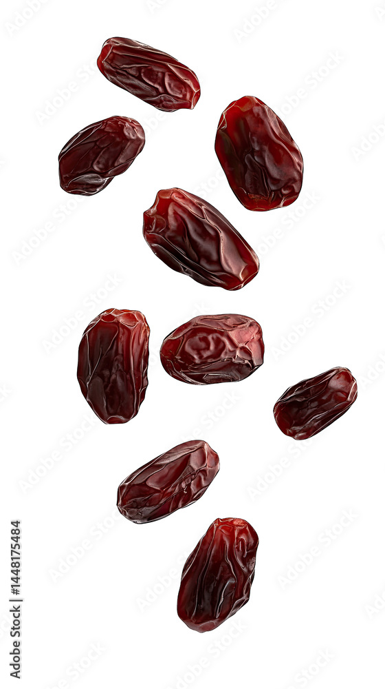 Poster a collection of shiny. dark red dates scattered on a transparent background. showcasing their rich t