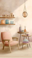 A tranquil nook with soft hues and calming decor, inviting relaxation.