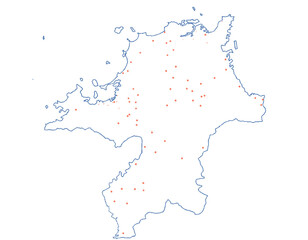 福岡県　地図　白　斑点　イラスト