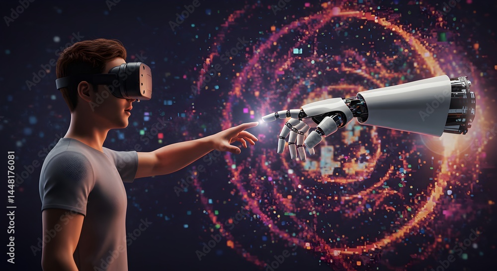 Poster human and machine interaction in virtual reality with cosmic background