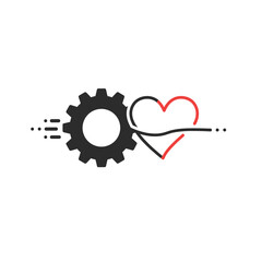 Mechanical Heart: Abstract illustration of gear mechanism and heart symbol, representing innovation, and connection with technology and emotion. 
