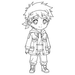 Cute Anime Boy Character Line Art