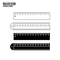 Ruler Line Style Vector Icon Black with White Background Flat Design Illustration