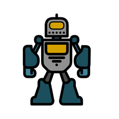 funny cartoon robot. simple gray robot cartoon vector design with yellow screen on head and body