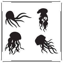 Jellyfish silhouette, Jellyfish illustration , Jellyfish clipart, Jellyfish vector , Jellyfish icon , black Jellyfish, Jellyfish illustration on white background, Jellyfish vector illustration , 