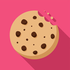 Chocolate Chip Cookie Delight: A close-up, stylized view of a chocolate chip cookie, with a bite taken out, set against a solid background, making it ideal for design usage.