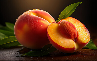 ripe apricots with leaves