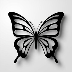 A Minimalist Black Butterfly Silhouette Image on a Pure White Canvas