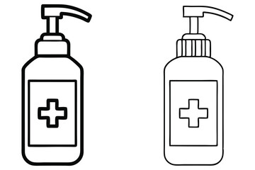 Two black outlined hand sanitizer bottles show a prominent cross symbol clearly