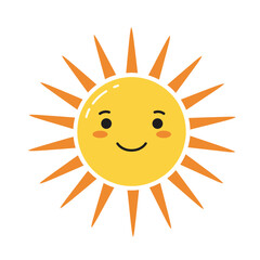 Smiling Sun Cartoon: A cheerful cartoon sun with a smiling face and warm yellow glow. Perfect for kids' projects, summer themes, and positive illustrations.