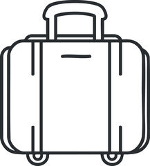 Outline icon of a suitcase with handle and wheels for travel and luggage purposes