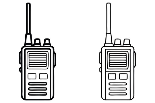 Two outline walkie talkies stand against a white backdrop, both having transparent background