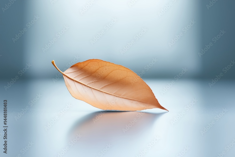 Aufkleber beautiful dry leaf resting on reflective surface with soft background light creating calming ambianc