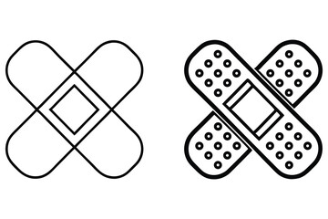Outline bandage and perforated plaster strips intersect each other creating a health icon with transparent background