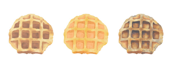 a set of 3 delicious tasty yummy golden-brown Belgian waffles morning breakfast popular trending traditional fluffy airy crispy buttery bakery cafe menu sweet & savory treats comfort food png