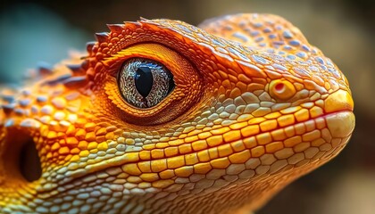 Obraz premium Close-up of a colorful lizard's head with detailed scales.