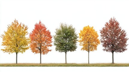 Naklejka premium Quercus palustris and Sorbus trees in full autumn color, individually isolated in PNG format