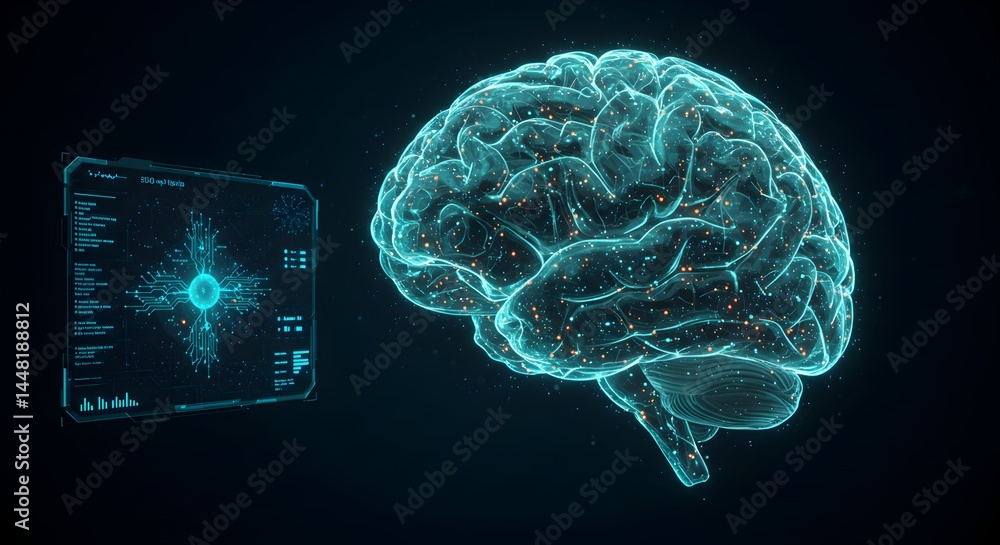 Poster neurological network, high tech brain scan for analysis and diagnosis