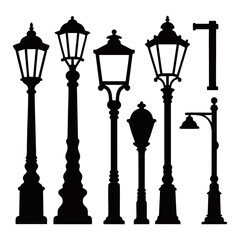 collection of vintage and modern street lamp vector silhouettes_2.ai