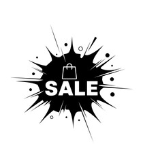 sale lettering with paint splashes on black background