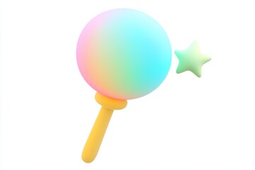 3D cartoon bubble wand icon in iridescent holographic, ultra-high-definition details and 16K resolution, white background.