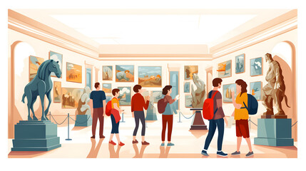 Fototapeta premium Professional Museum Visitors: Family Tourists with Kids Exploring Exhibits and Artifacts